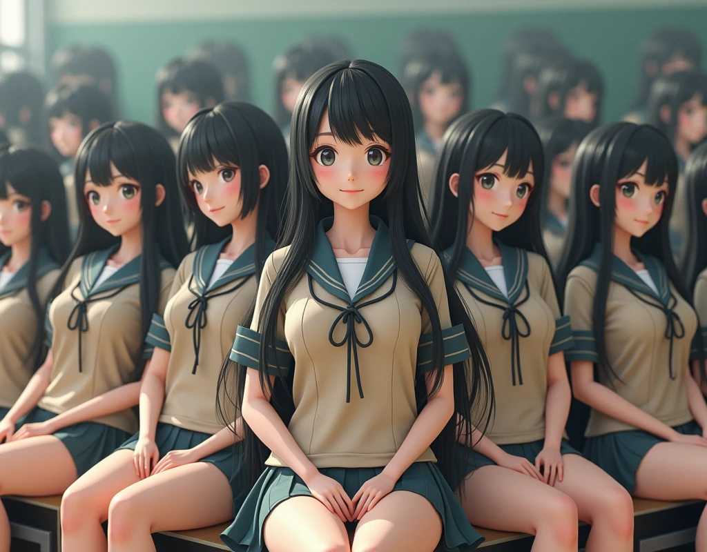 (Japanese Clone-girls=Myself), (Super Best masterpiece Clone-girls Raw Photography Art), (16K, Highest quality, Ultra-high resolution, RAW Photos), (It's so unrealistic., With unparalleled depiction, With an unfathomable sight, An unprecedented and shocking worldview, Clone-girls: In a world of mass reproduction, Ultra-realistic depiction), (Japanese girls, shinozaki-ai, 17yo), (Small face, Black Hair, Medium Hair, Dark Eyes, Mature face, Cute Smile), (Laughing expression), (Very beautiful and detailed girl, Accurate body structure, Accurate body movements, Very detailed body), (Super big breasts, Large bulge of ample breasts), (High School Girl School Uniform, Emphasise the fullness of your breasts), (Very detailed, Myself cloning, Depiction of splitting oneself, 1Myself girl→1,000,000,000,000,000,000,000,000,000,000Myself cloning girls), (Myself clone girlsは, With the same perfect appearance, to multiply in large numbers), (Very detailed depiction, Myself's multiplying female body, In the same female body,With the same face, With the same hairstyle, In the same clothes, At the same height, 同じSuper big breastsで, A completely indistinguishable female body, 1,000,000,000,000,000,000,000,000,000,000 people), (Myself girls only), (1,000,000,000,000,000,000,000,000,000,000Myself girls), lecture hall, Lecture, Chat with Myself, Enjoyable lessons, sit, Ultra-wide field of view, Focus on the average value of the image, Bright and easy on the eyes lighting.