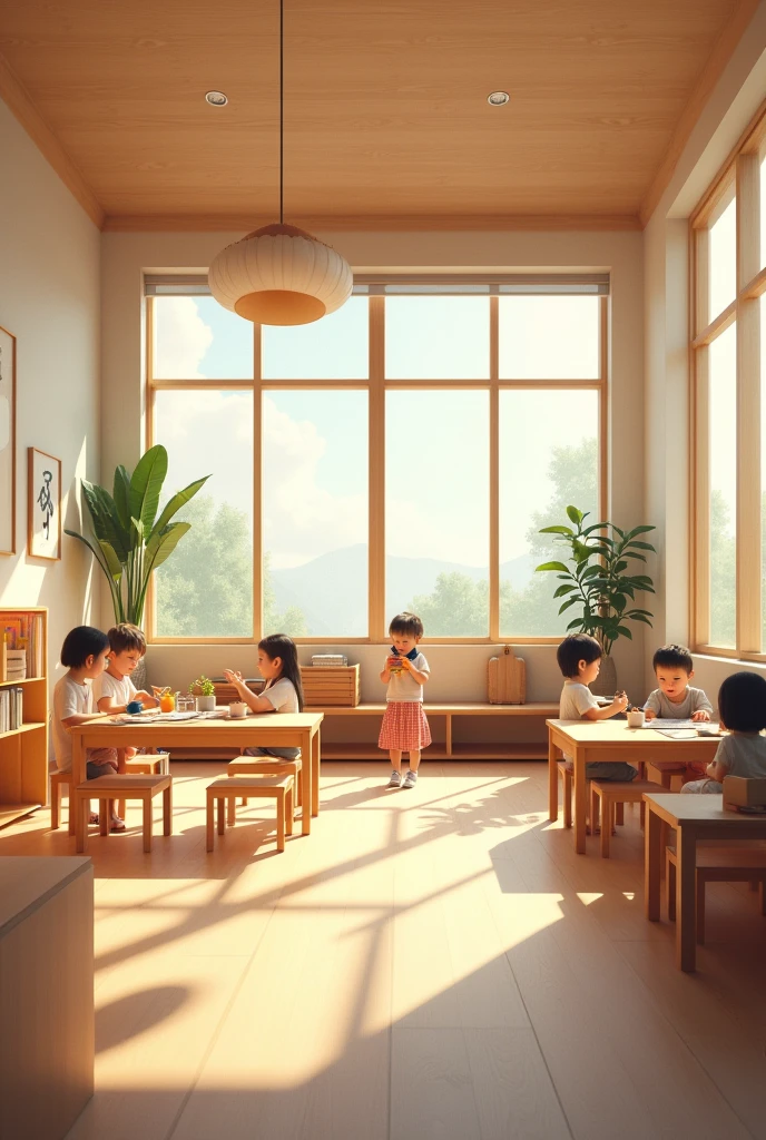  education Interior perspective with japanese-scandinavian style