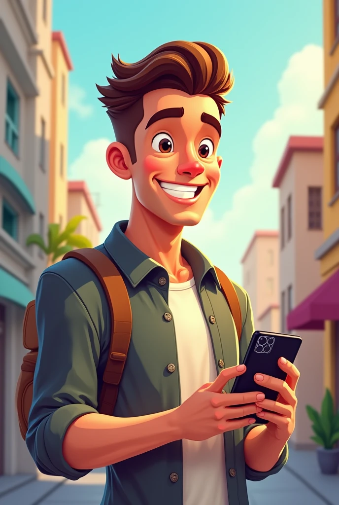 Cartoon of a beardless man talking on a cell phone