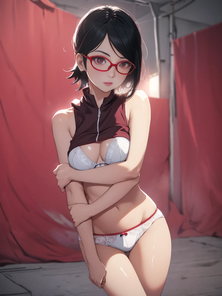 score_9, score_8_up, score_7_up,source_anime, high res image,masterpiece,best quality,girl,cute face,clear skin,shiny hair,ultra detailed eyes,simple background, jyojipan, panties, black hair, short hair, black eyes,glasseyes,