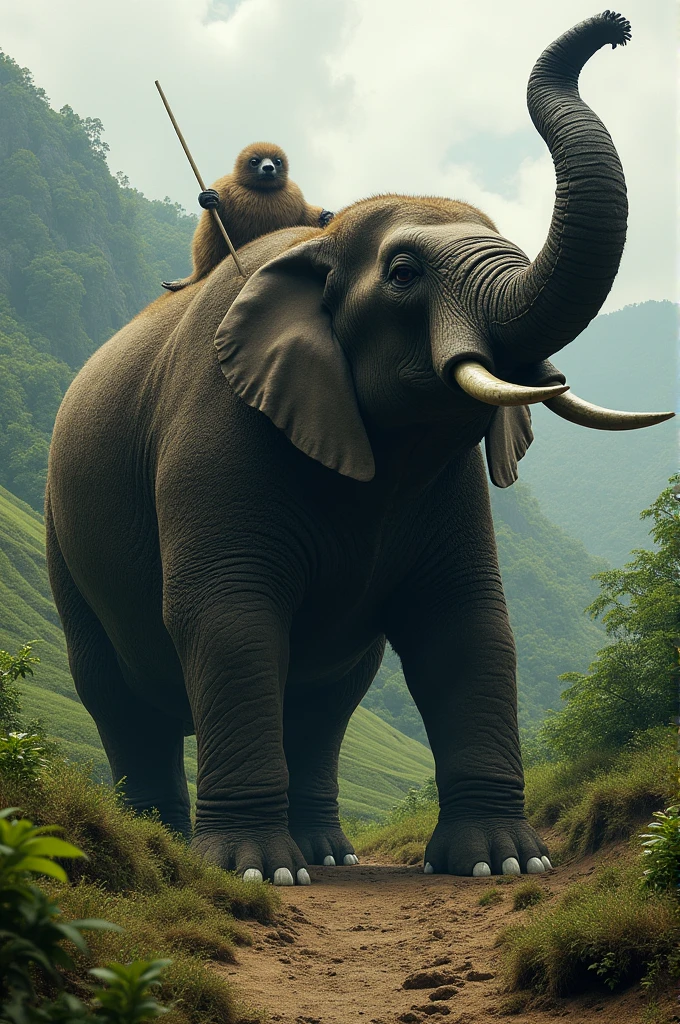 Create a picture of a mole the size of an elephant and a 3 meter long elephant trunk 