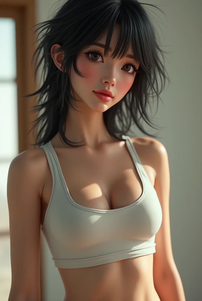 ((Highest quality, 8k, masterpiece :1.3)), One girl, Beautiful woman with slim abdominal muscles :1.3, (Random Hairstyles :1.2), Oversized tank top :1.2, Highly detailed face, Detailed eyes, double eyelid, Underarm