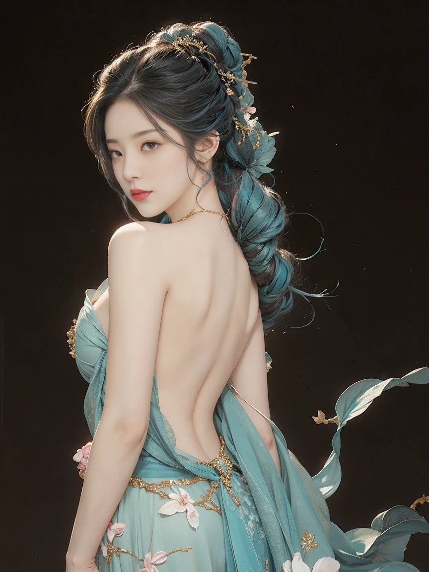 NSFW, (Masterpiece, Best Quality:1.5), Illustration, Ultra-detailed, finely detail, Hight resolution, 8K Wallpaper, Perfect dynamic composition, cinematic lighting, portrait, looking at viewer, Beautiful detailed eyes, Sexy face, Perfect beautiful hands, Raw real photos, beautiful realistic face, beautiful face, perfect face, highly detailed beautiful face and eyes, attractive face, detailed face, delicate facial features, detailed skin, shiny skin, perfect anatomy, highly detailed background, elaborately designed clothes, fine cloth texture, BREAK, full body, sitting, stunning young princess in gorgeous and luxurious dress and jewelry, perfect make-up, eyeshadow, lash extensions, lips, loving look, best smile, full of elegance, tattoo, (three view drawing, front and back and side:1.3)
