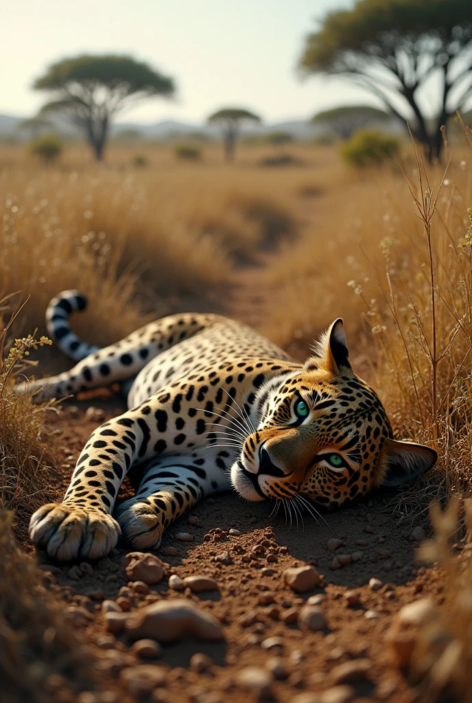 A dead leopard killed by lion