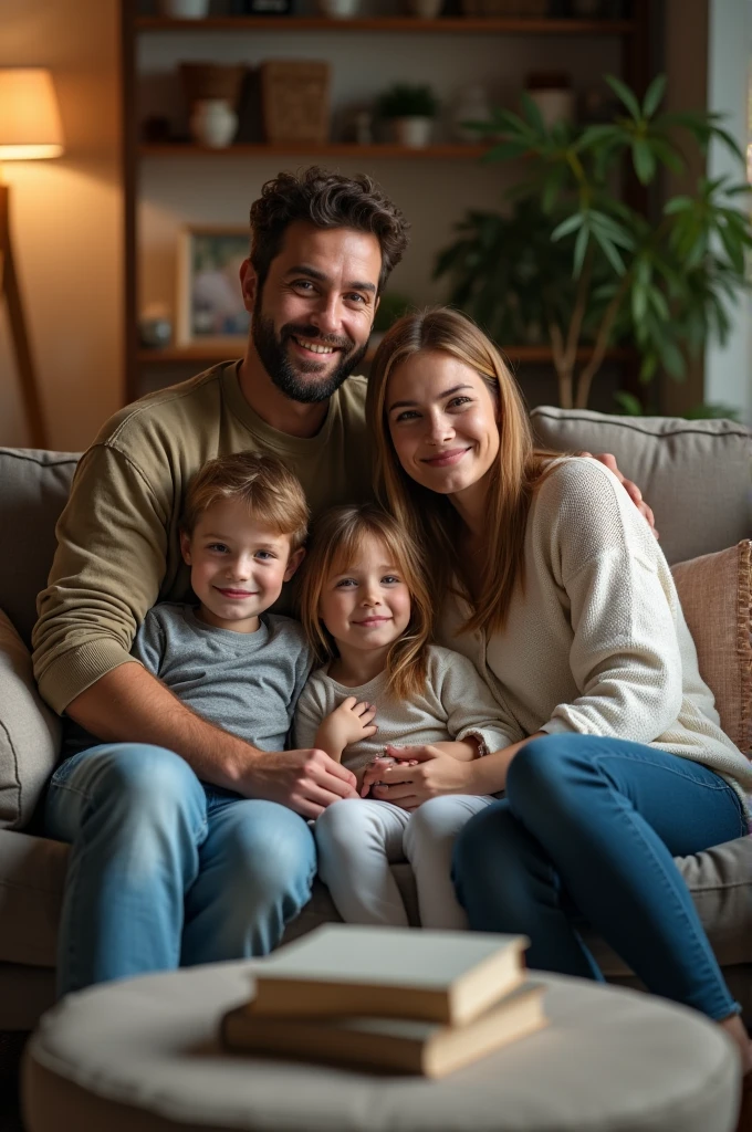 Create a mental health-themed book cover, set in a modern-day family interacting with each other in a living room that shows the warmth of a family, 2500 pixels x 1600 pixels.