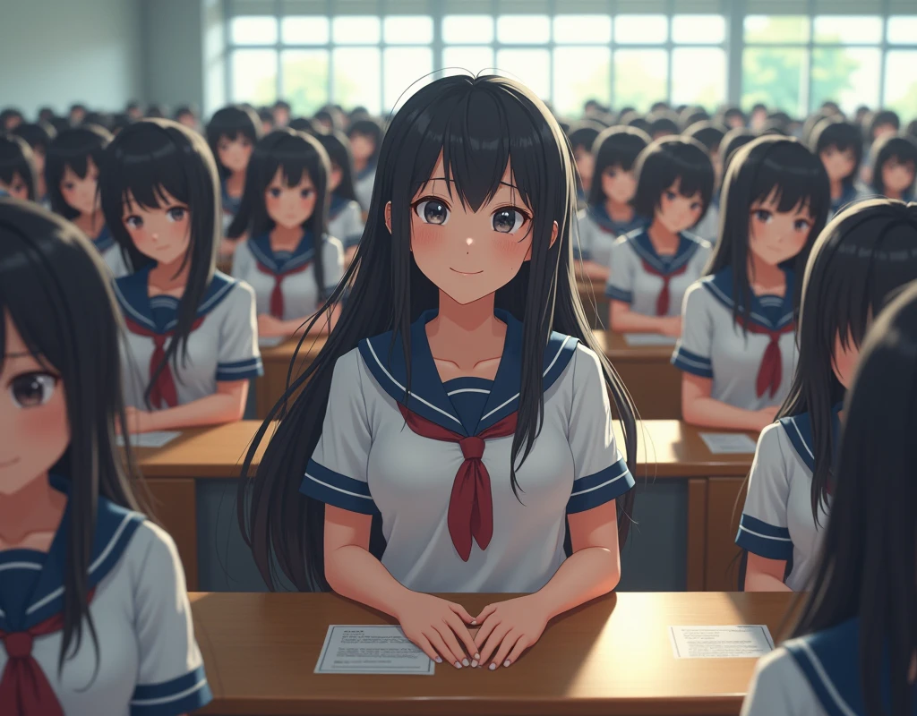 Absurd resolution, high resolution, (masterpiece: 1.4), hyper-detail, several students, white shirts, classroom, smug mocking expressions, pointing, facing the camera