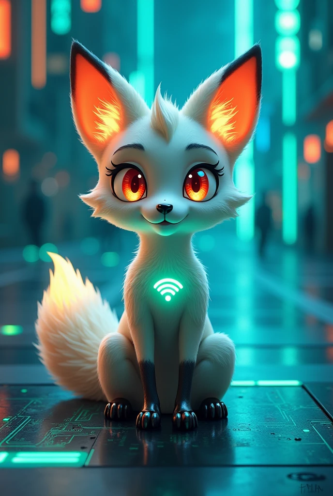 Theme: ASTRA is a small, agile and intelligent tech fox, with a modern style combined with technology and friendliness. The fox is a symbol of ingenuity, intelligence and adaptability, which is very suitable to represent IO.NET. Color: Using the main colors of blue and silver gray, combined with neon green light details along parts such as ears, tail and legs to create a sense of advanced technology. Orange or yellow accents can be added to the eyes and tail to express energy and alertness. Appearance: ASTRA has a slim body, bright eyes and lively expressions. ASTRA's tail is long and has glowing details like electronic circuits or energy rays, representing the connection and speed of information. Symbol: ASTRA carries a small IO.NET symbol on its chest or ears, showing its close connection with the IO community. Small details like circuit boards or wifi images can be added to emphasize the technology element.