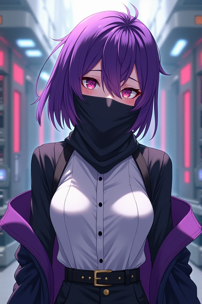 a mysterious figure with purple and blue hair completely naked