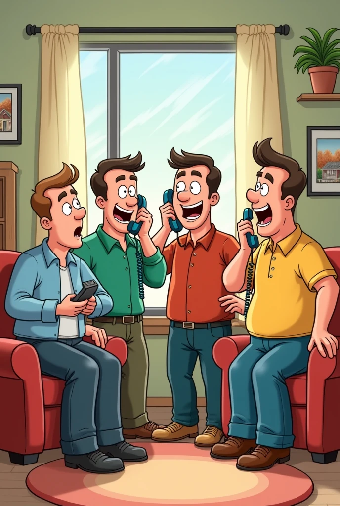 Cartoon of a 4 man talking on the phone at home