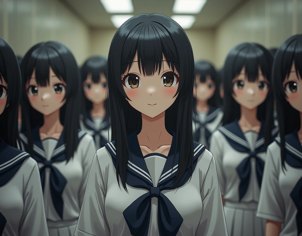 (Japanese Clone-girls=Myself), (Super Best masterpiece Clone-girls Raw Photography Art), (16K, Highest quality, Ultra-high resolution, RAW Photos), (It&#39;s so unrealistic., With unparalleled depiction, With an unfathomable sight, An unprecedented and shocking worldview, Clone-girls: In a world of mass reproduction, Ultra-realistic depiction), (Japanese girls, shinozaki-ai, 16yo), (Small face, Black Hair, Medium Hair, Dark Eyes, Mature face, Cute Smile), (Laughing expression), (Very beautiful and detailed girl, Accurate body structure, Accurate body movements, Very detailed body), (Super big breasts, Large bulge of ample breasts), (High School Girl School Uniform, Emphasise the fullness of your breasts), (Very detailed, Myself cloning, Depiction of splitting oneself, 1Myself girl→1,000,000,000,000,000,000,000,000,000,000Myself cloning girls), (Myself clone girlsは, With the same perfect appearance, to multiply in large numbers), (Very detailed depiction, Myself&#39;s multiplying female body, In the same female body,With the same face, With the same hairstyle, In the same clothes, At the same height, 同じSuper big breastsで, A completely indistinguishable female body, 1,000,000,000,000,000,000,000,000,000,000 people), (Myself girls only), (1,000,000,000,000,000,000,000,000,000,000Myself girls), lecture hall, Lecture, Chat with Myself, Enjoyable lessons, sit, Ultra-wide field of view, Focus on the average value of the image, Bright and easy on the eyes lighting.