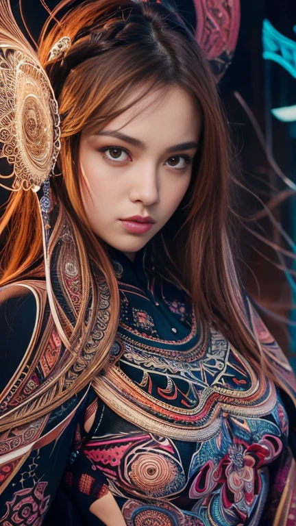 Official Art, unity 8k wallpaper, Super detailed, beautifully、aesthetic, masterpiece, Highest quality, (zenTangle, Mandala, Tangle, enTangle), (Fractal Art:1.3) , One girl, Very detailed, Dynamic Angle, Cowboy Shot, The most beautiful form of chaos, elegant, Brutalist design, Vibrant colors, Romanticism, James Jean, Robbie Dowie Anton, Ross Tran, Francis Bacon, It was freezing cold, Adrian's genius, Petra Cortright, Gerhard Richter, takato yamamoto, Ashley Wood, Atmospheric, Ecstasy of Musical Notes, I can see the flowing notes