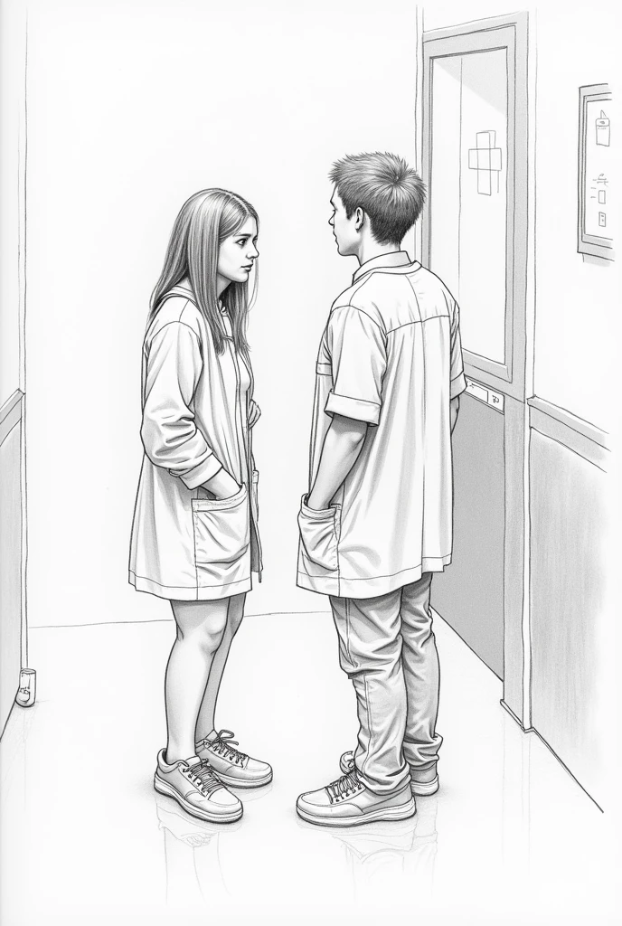 Sketch of scenario were a friends father is an admitted in hospital and another friend saw that situation in a easy way sketch only pencil sketch