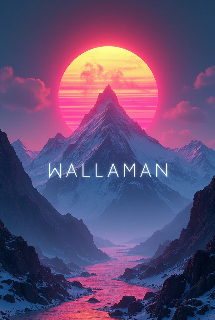 Neon sun with mountains and the inscription WALLARMAN in the middle