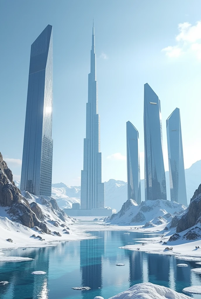 Multiple skyscrapers and Burj Khalifa in Antarctica