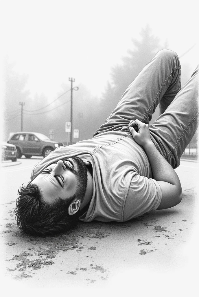 Draw a pencil sketch were a father is in accident