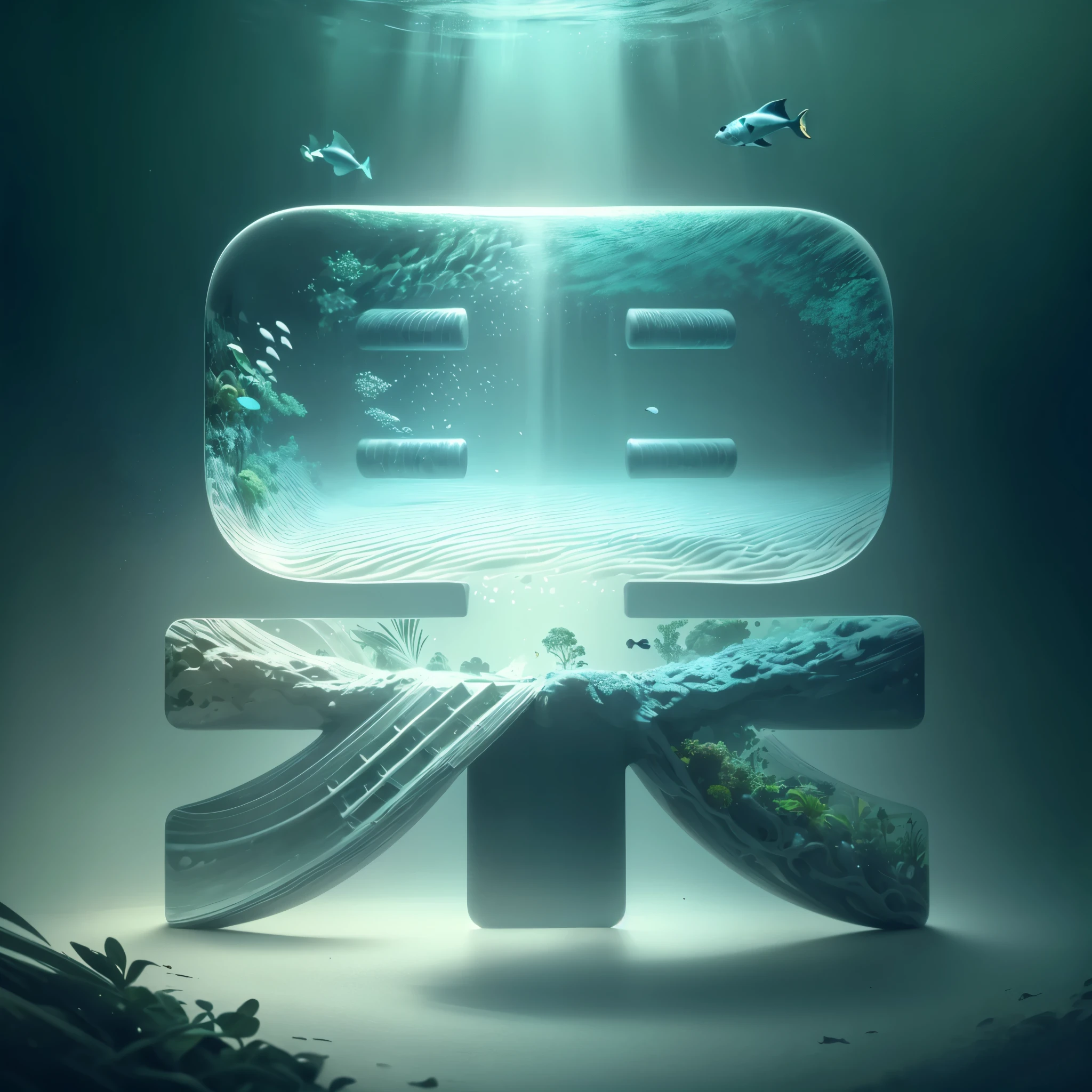 (8K, RAW photos, best quality, masterpiece:1.2), bubblerealm tropical forest with tropical fish, (ink, White background, )Isometric_Dream, Gray gradient background