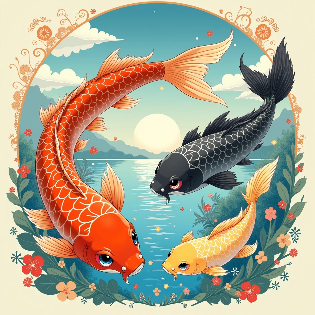 Fish anime style, Ukiyo-e, 