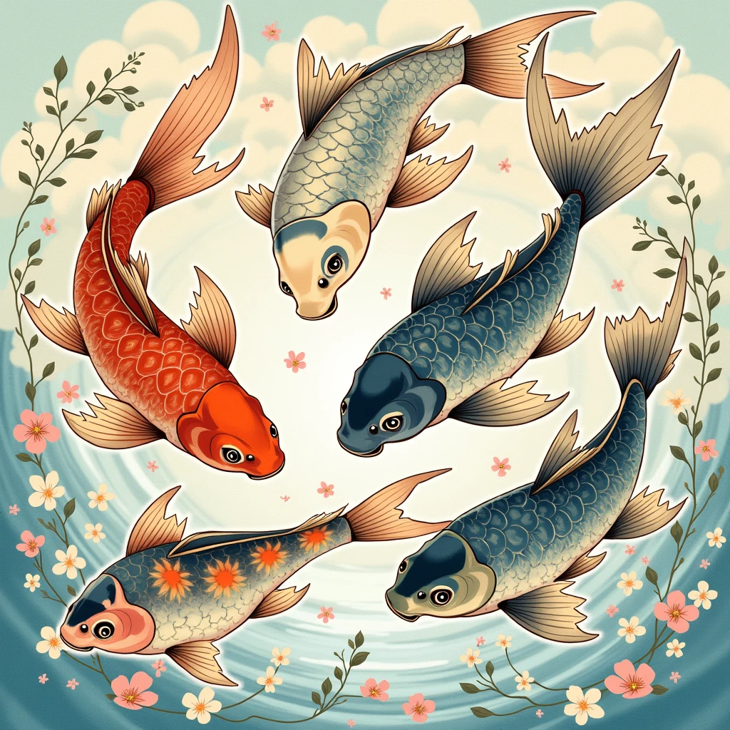 Fish anime style, Ukiyo-e,