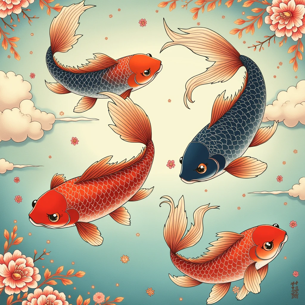 Fish anime style, Ukiyo-e,
