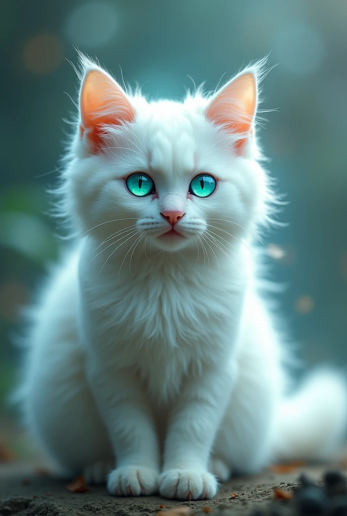Believe me, a cat that is white, with turquoise eyes 
