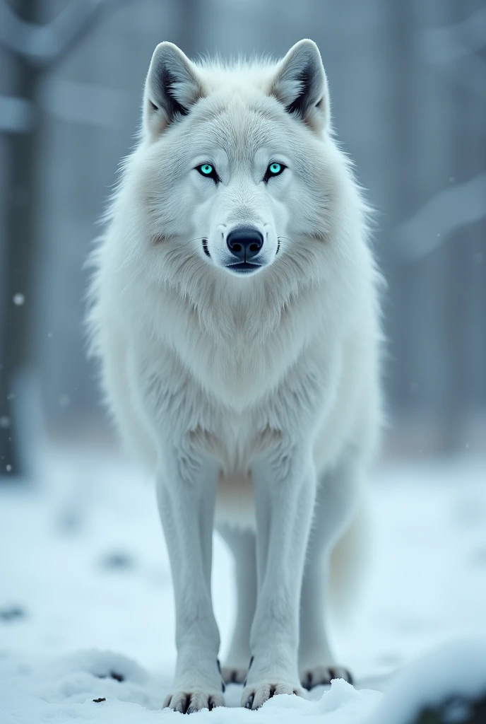 Believe me, a wolf that is white, with turquoise eyes 

