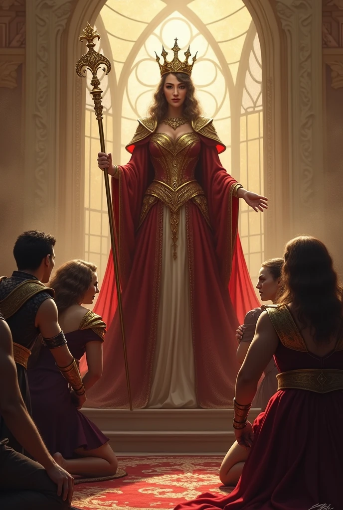 Queen magnifique avec tout ses adversaire a genou de avant elle