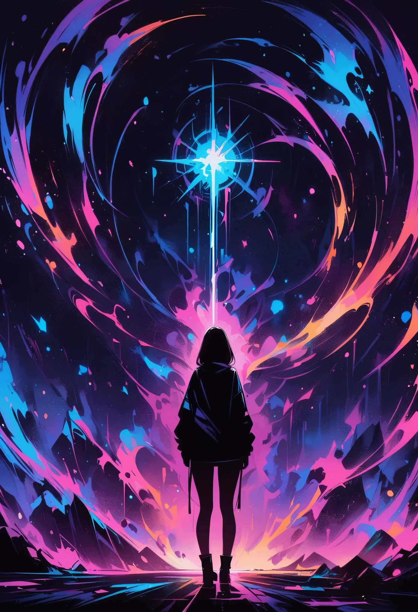 (masterpiece, best quality:1.2), Black Light Art,1 girl, Solitary