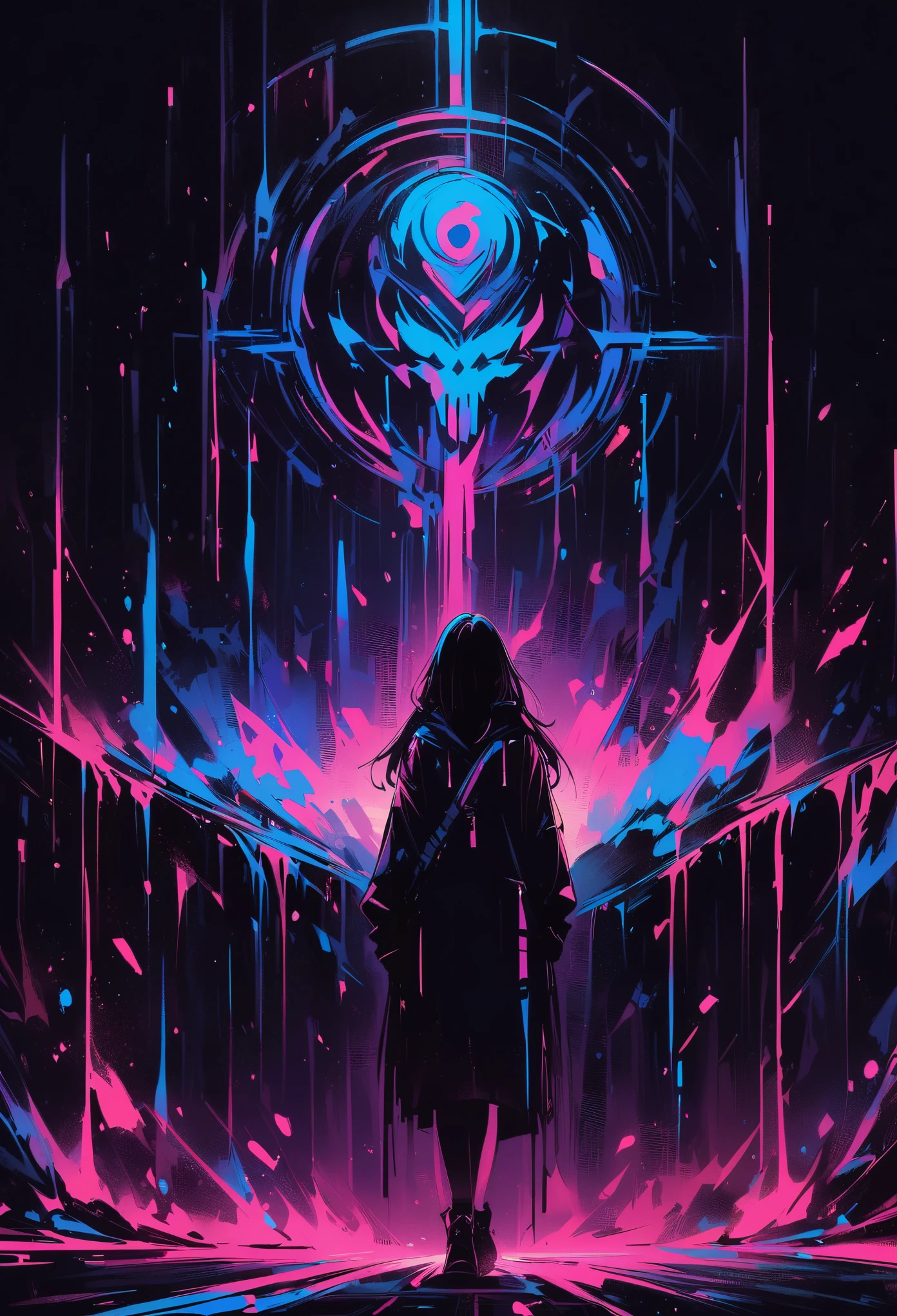 (masterpiece, best quality:1.2), Black Light Art,1 girl, Solitary