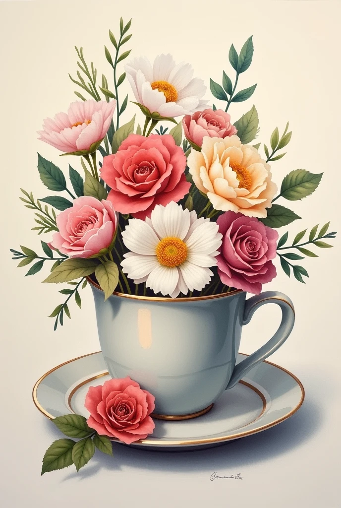 Painting of flowers on a cup of coffee
With overflowing