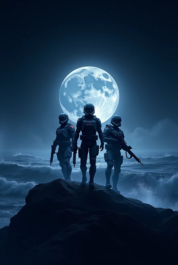 Create an animated logo with a space feel , sea and night troop themed