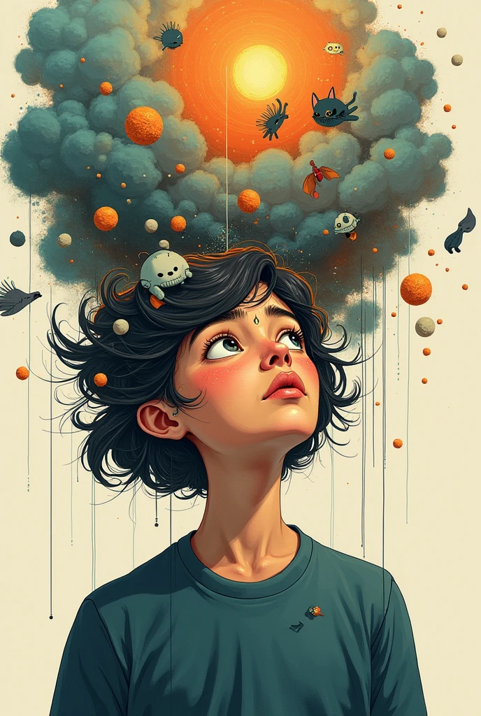 cute girl with head exploding nuclear bomb, 