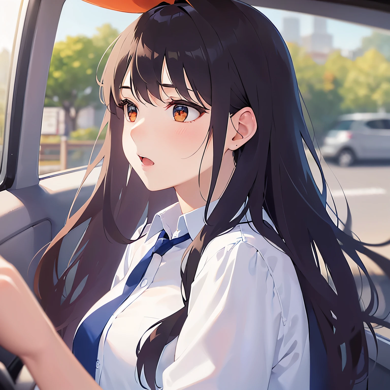 side angle,(looking away:1.5),Upper Body,carの中から外に出ようとしている、
Realistic, real person, (pale skin: 1.2), RAW photo, photorealistic, shiny skin, shiny hair、
(A 2 woman with medium-length hair and bangs) and (wavy hair) and (brown hair) and (orange eyes) ,
(white collared shirts)
(flustered:1.5)、open mouth,
car、(alone:1.5)