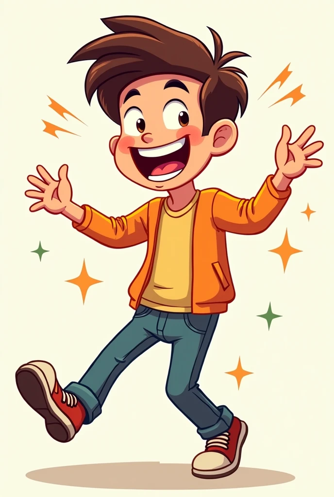 Cartoon of a 20 year old male being super happy