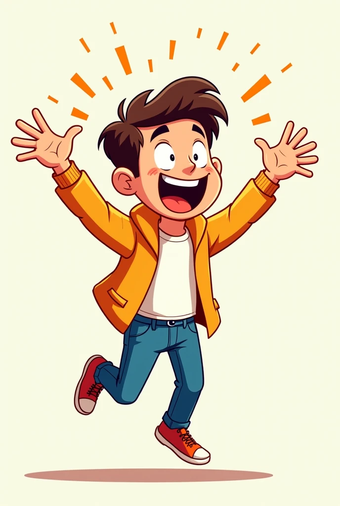 Cartoon of a 20 year old male being super excited 