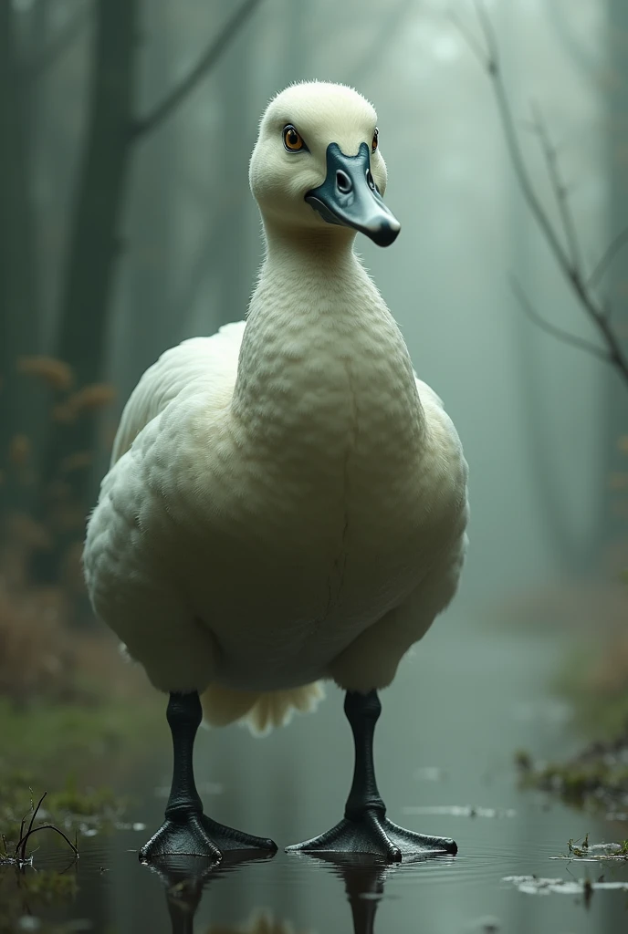 Naked girl with a big dick holding a goose in her hand