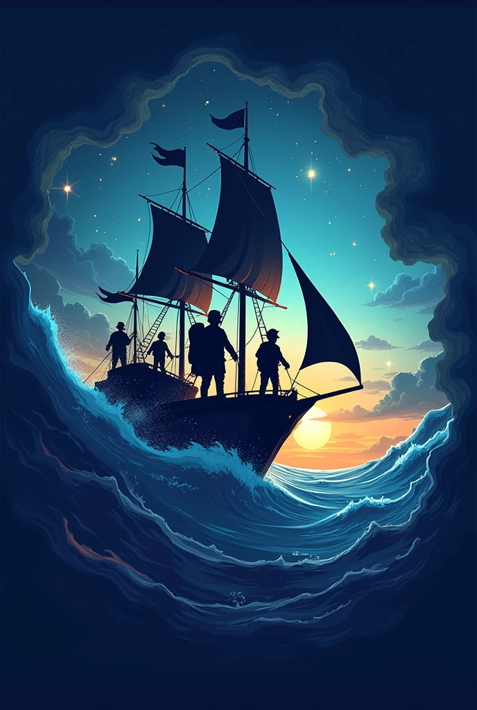 Create an animated logo with a space feel , sea and night troop themed with flags that say night troop