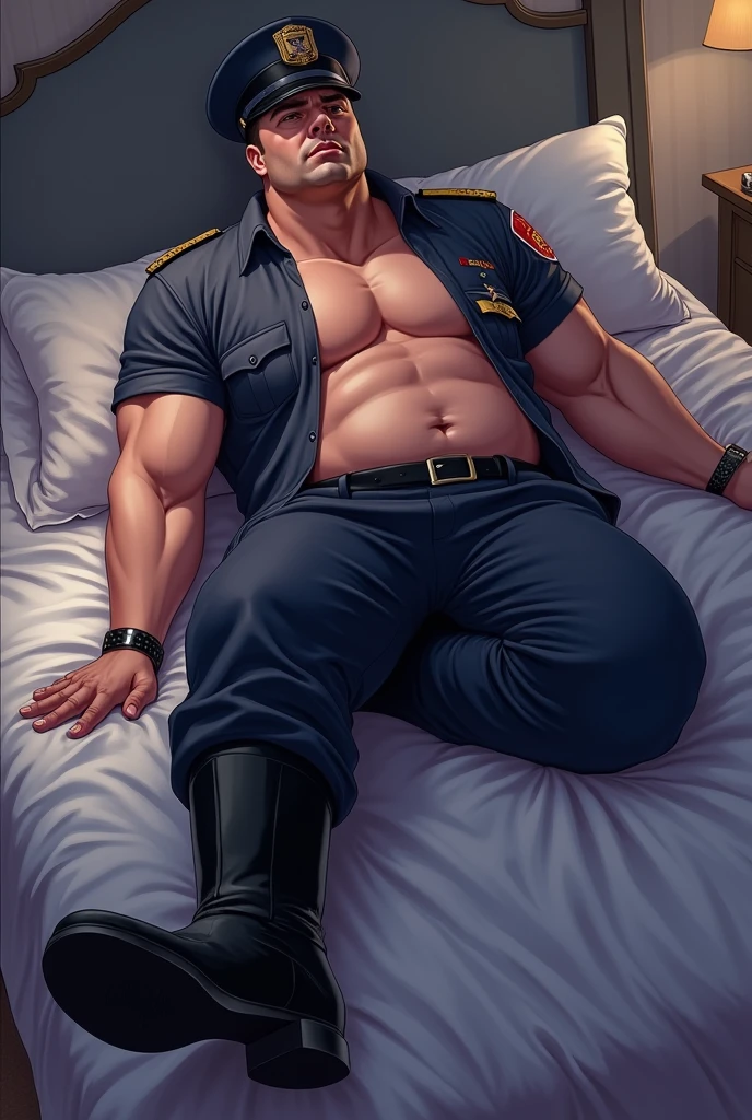 ((highest quality)), ((masterpiece)), (detailed), muscular male, older man, nude, bara, cum on body, male masturbating, excessive cum, facial, oral invitation, afterglow, steam, sweat, penis, torogao, blush, cowgirl position, fat, grin, sunglasses, stubble, cap, golden necklace