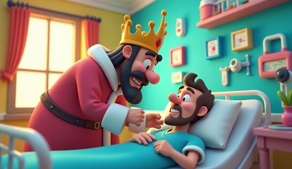 A king looking after the patient in the hospital 3D cartoon