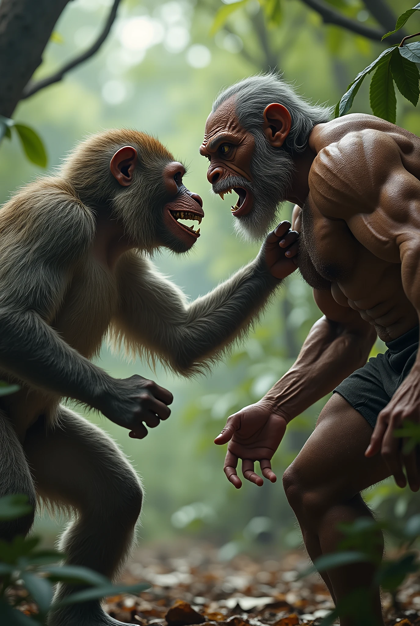A monkey fighting with a human