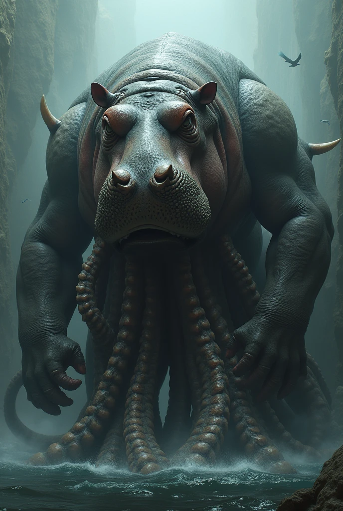 Giantic and horror muscular Hippo  octopus plus