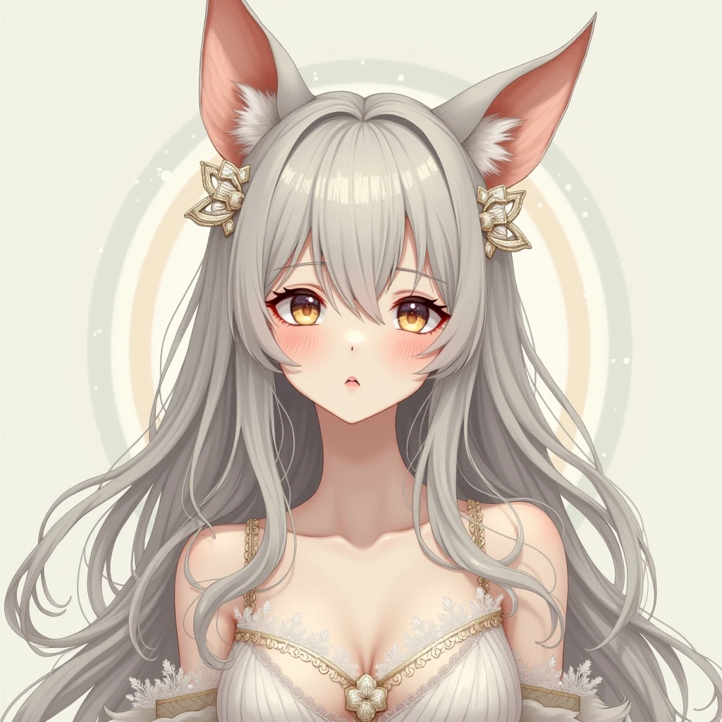 1 , 独奏, longye hair, bangss, animal ears, breasts big, breasts big, breasts big, breasts big, aretes, Modo Kemonomimi, simple background, dotted, Ukiyo-e, 