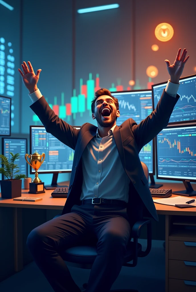 Joy of forex trader after getting much profits in trading
