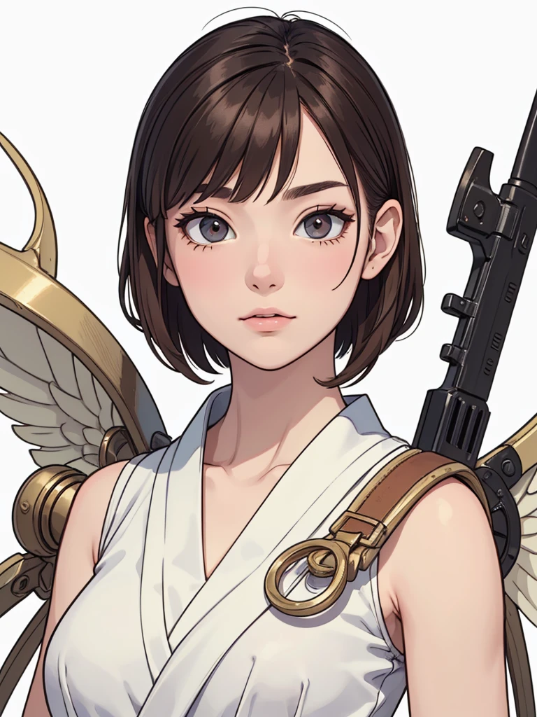 (((masterpiece, best quality, ultra highres, 1 girl, solo, white background))), super detailed skin and face and eyes and finger, beautiful japanese woman, flat breasts:1.5, skinny, light brown hair, very short pixie hair, pixie haircut, cowboy shot, no background, 2D anime, boyish, Various clothes, Various poses, Various facial expressions, draw the entire character within the frame, ensuring that the head, arms and legs are not cut off, with the character positioned centrally,