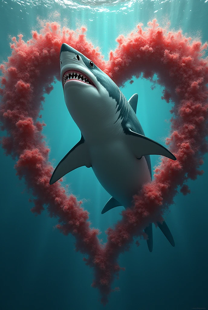 Shark comes out from a heart