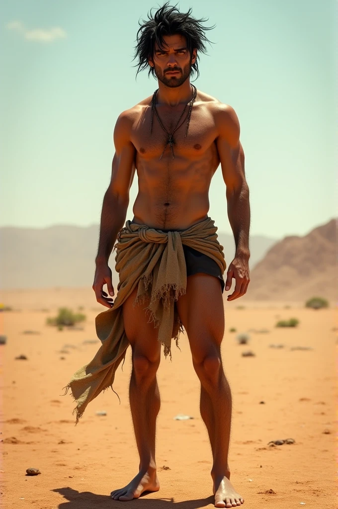 Black-haired Chico, burned by the Sun, barefoot in the sun