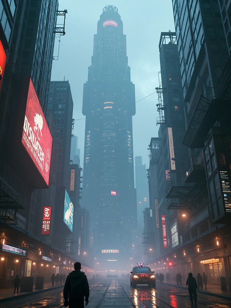 A vast giant complex advanced futuristic cyberpunk city intricate and vivid details at night hazy environment, giant holograms, big billboards.