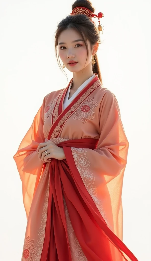 A woman, ancient chinese costume, whole body, Sun light, clear face, Clean white background, masterpiece, Super detail, epic composition, ultra high definition, high quality, extremely detailed, official art, uniform wallpaper 8k, Super detail, 32K