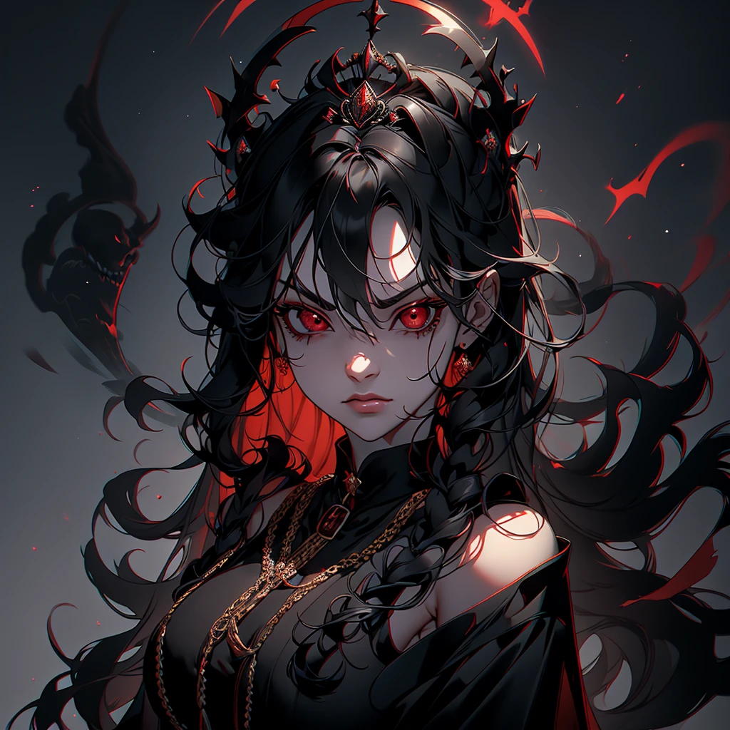 demon, female, black hair, red eyes, beauty, crown --auto --s2