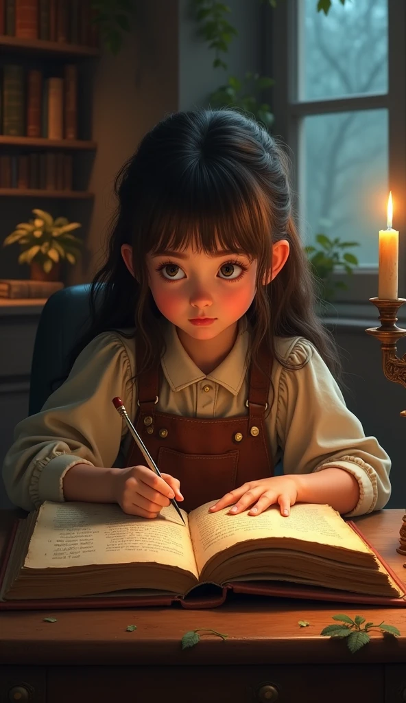 A curious girl finds an old book of magic in the attic of her house, arte infantil em artstation, painting digital adorable, a beautiful artwork illustration, arte digital detalhada fofa, 4k, 8k