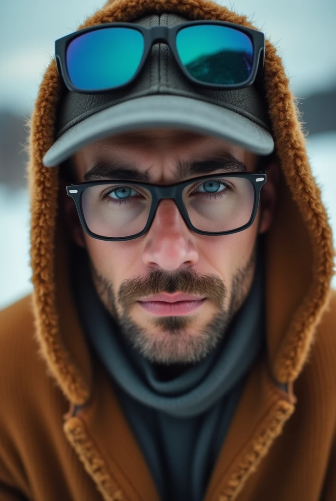 close-up of a man wearing glasses and a sweater, photo on Snapchat, TINDER PROFILE, Screenshot of Snapchat Story, phone reflection in the visor, Instagram history, leaked image, tik tok video, looks straight into the camera, leaked, low quality video, Shot on iPhone, wear a headscarf, Instagram post, ✨🕌🌙, wear sunglasses and a cap